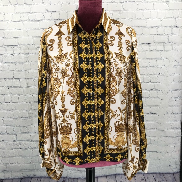 Flying Tomato collar Baroque Print gold blouse top - Picture 6 of 9